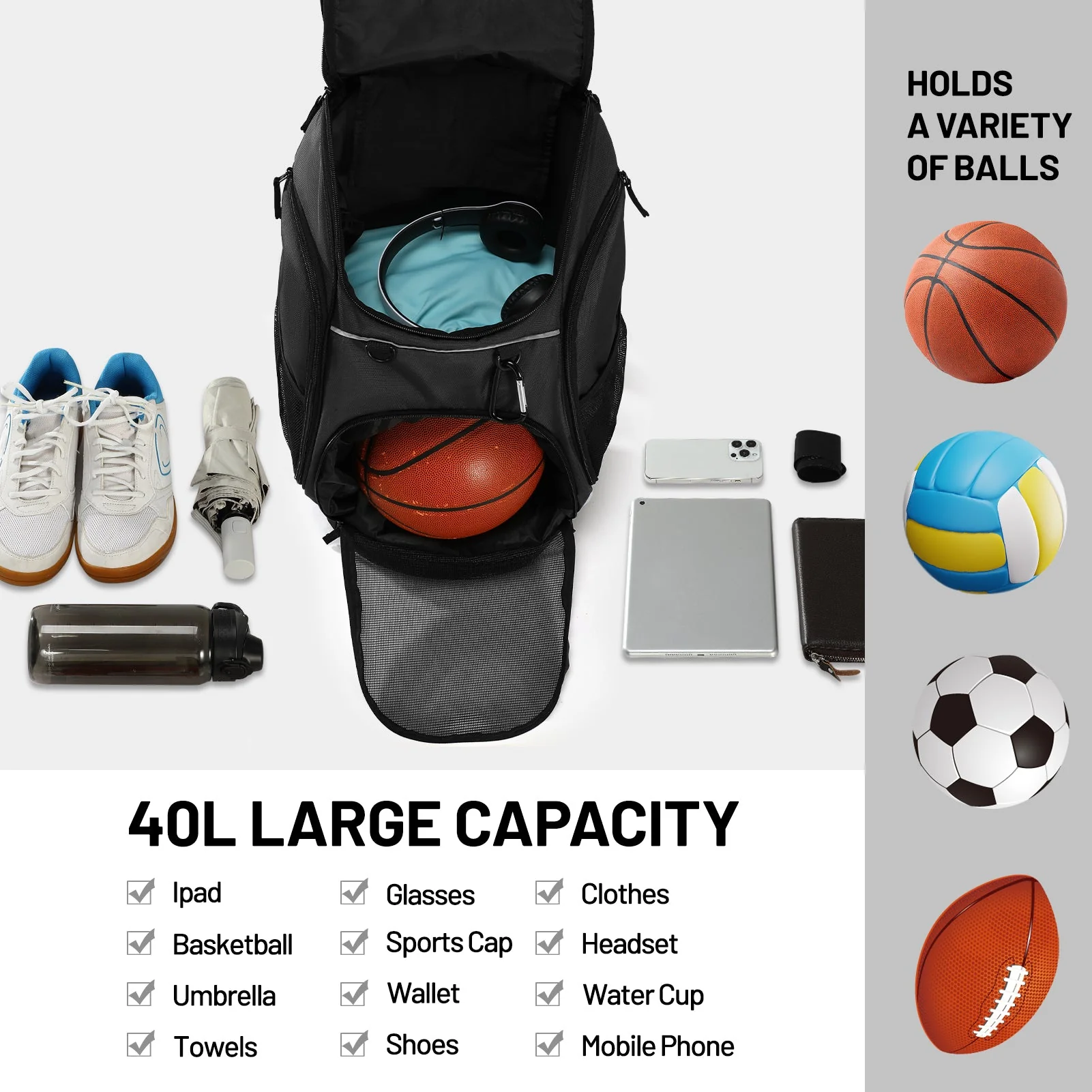 Basketball Backpack Large Sports Bag with Laptop Compartment - Image 6