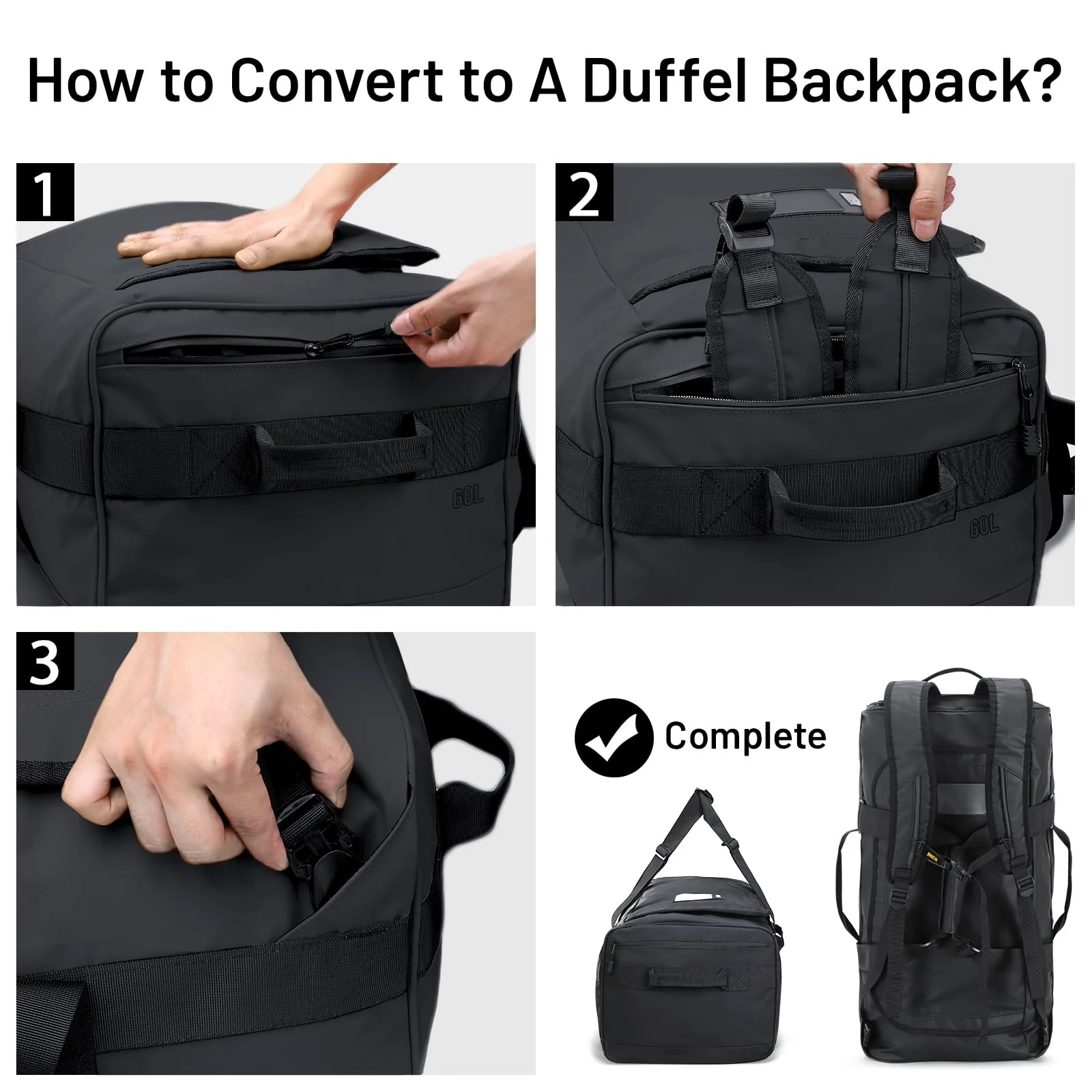 Large Convertible Backpack Duffle Heavy Duty Duffel Bag - Image 3