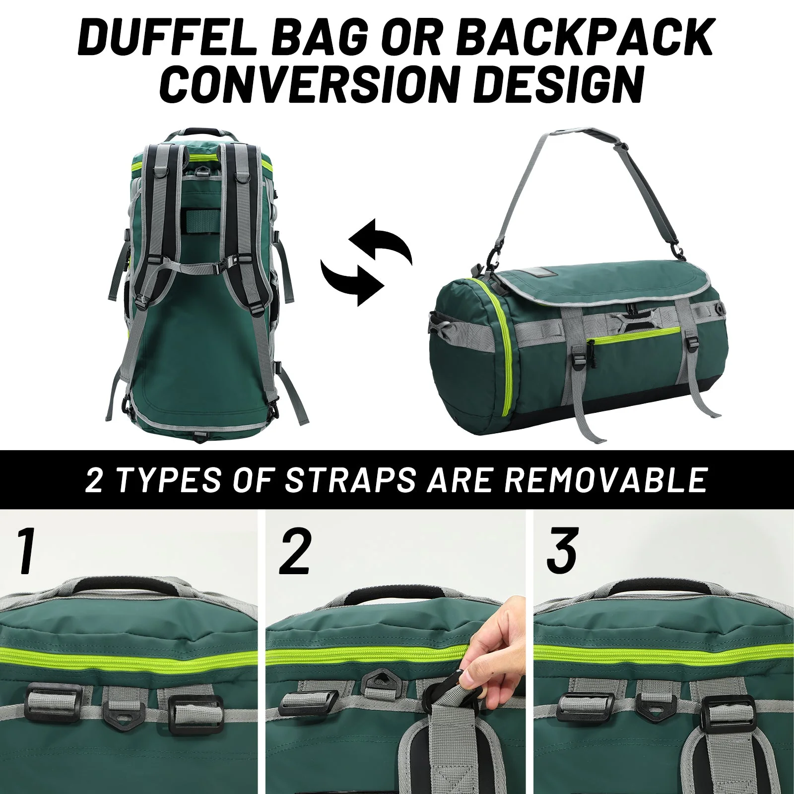 Large Duffel Backpack Sports Gym Bag with Shoe Compartment - Image 17