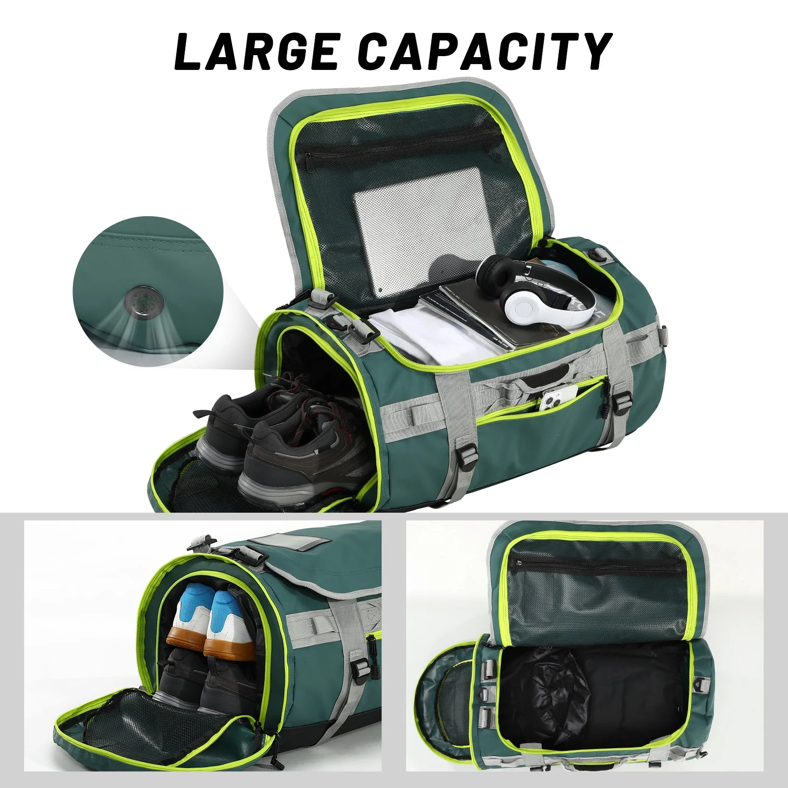 Large Duffel Backpack Sports Gym Bag with Shoe Compartment - Image 18
