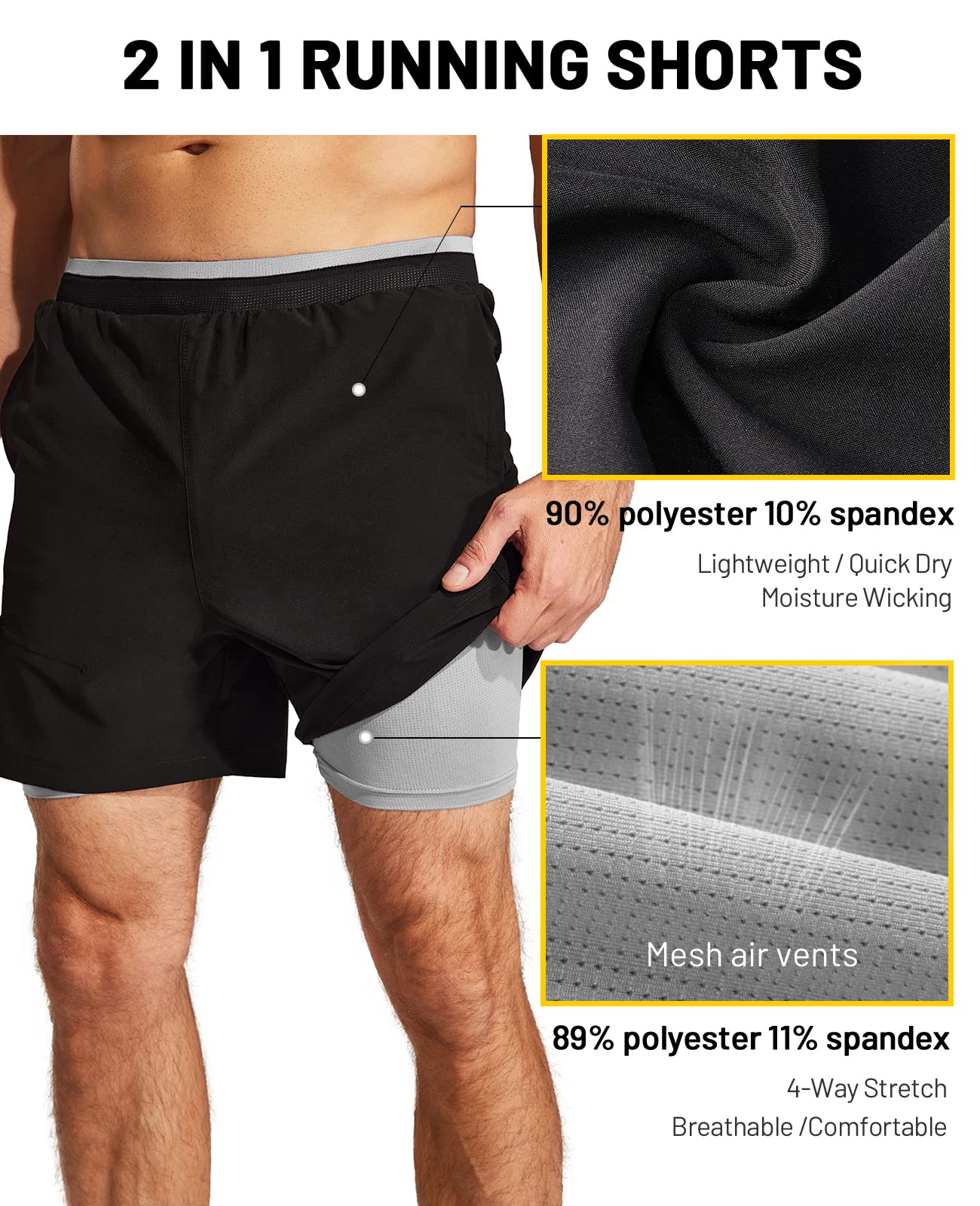 Men's 2 in 1 Running Shorts 5" - Image 6