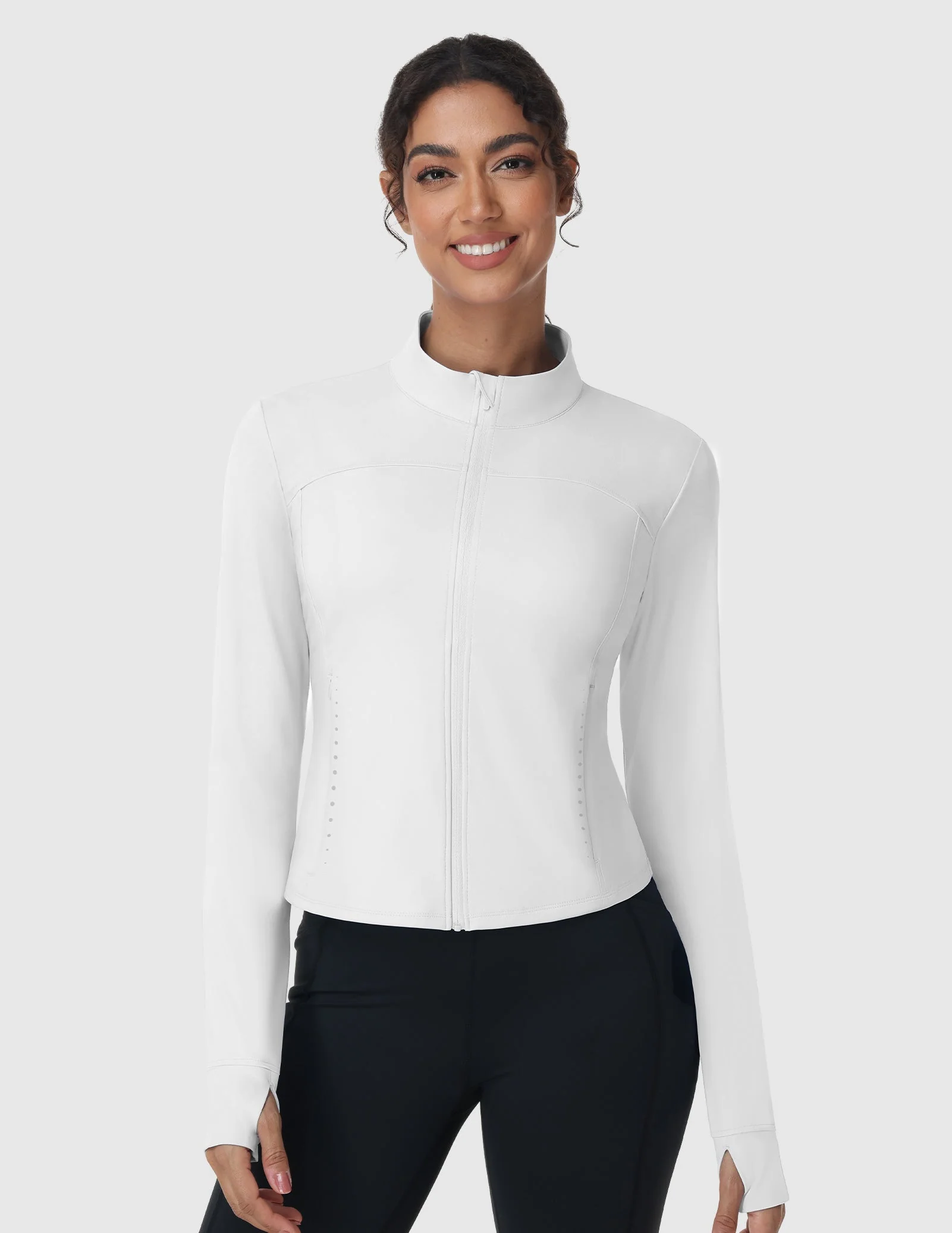 Women's Slim Fit Full Zip Workout Jacket with Zipper Pockets - Image 12