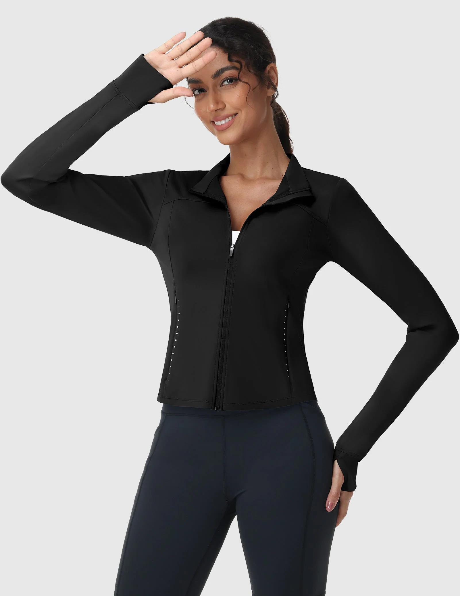 Women's Slim Fit Full Zip Workout Jacket with Zipper Pockets - Image 17