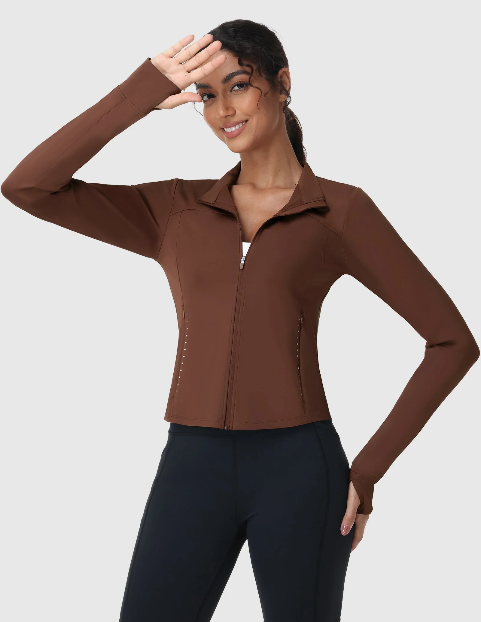 Women's Slim Fit Full Zip Workout Jacket with Zipper Pockets - Image 22