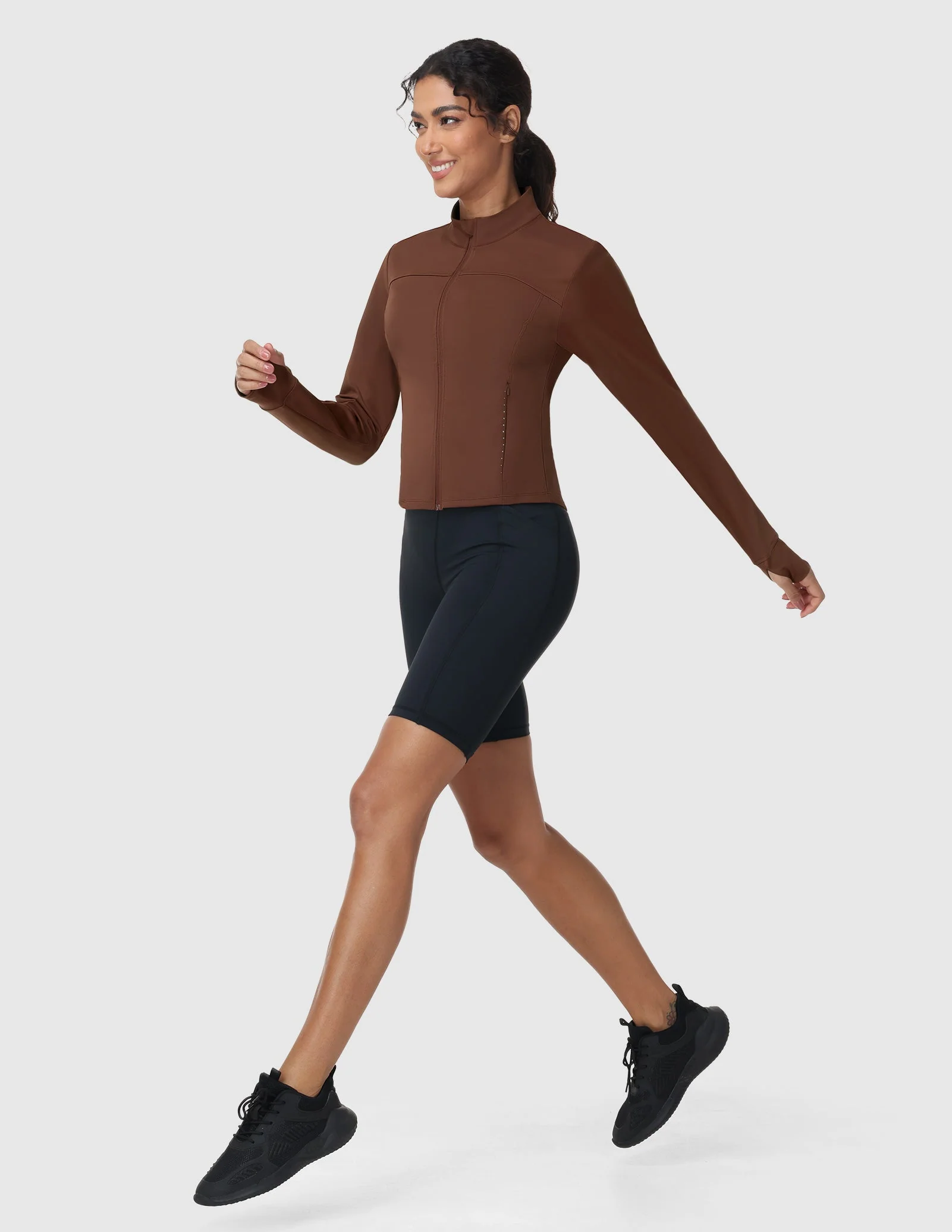Women's Slim Fit Full Zip Workout Jacket with Zipper Pockets - Image 24