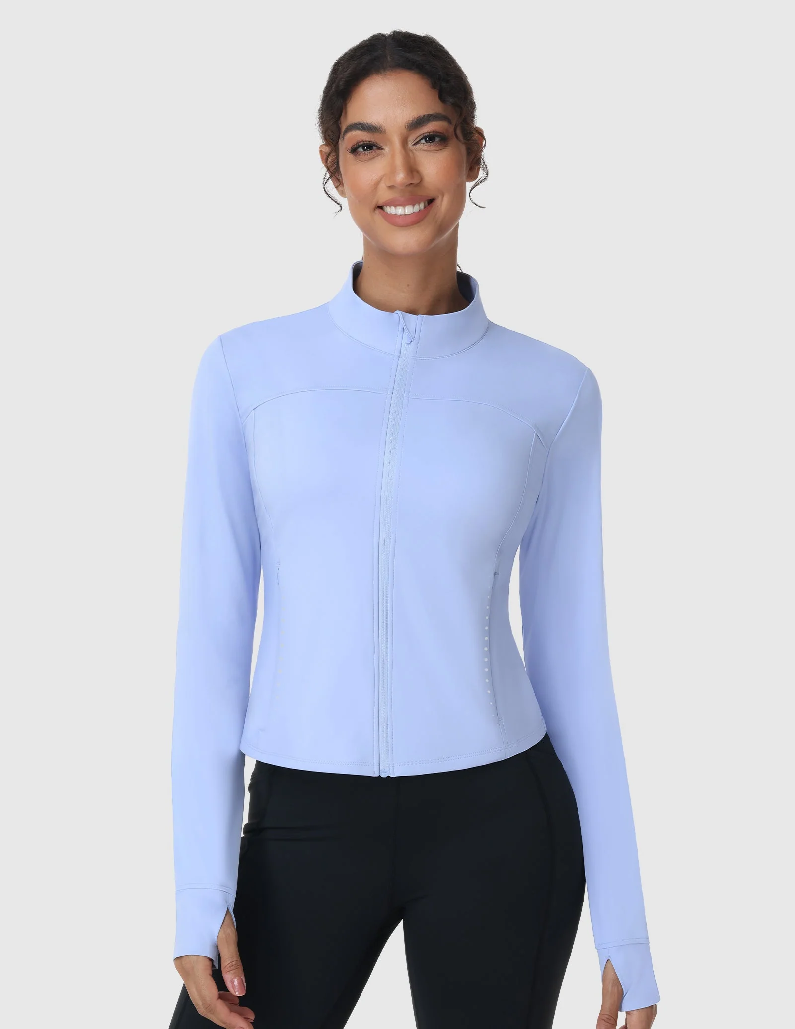 Women's Slim Fit Full Zip Workout Jacket with Zipper Pockets - Image 27