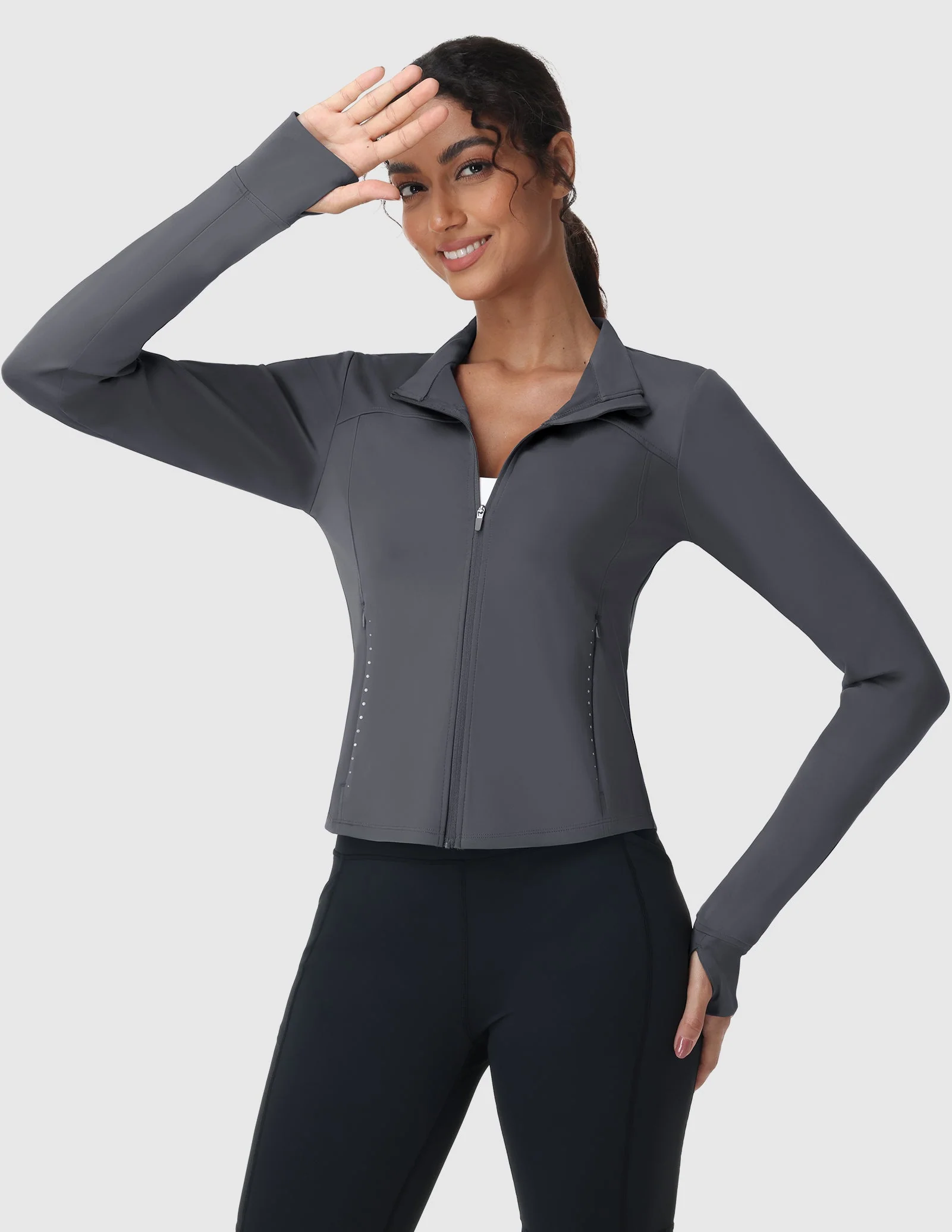 Women's Slim Fit Full Zip Workout Jacket with Zipper Pockets - Image 32