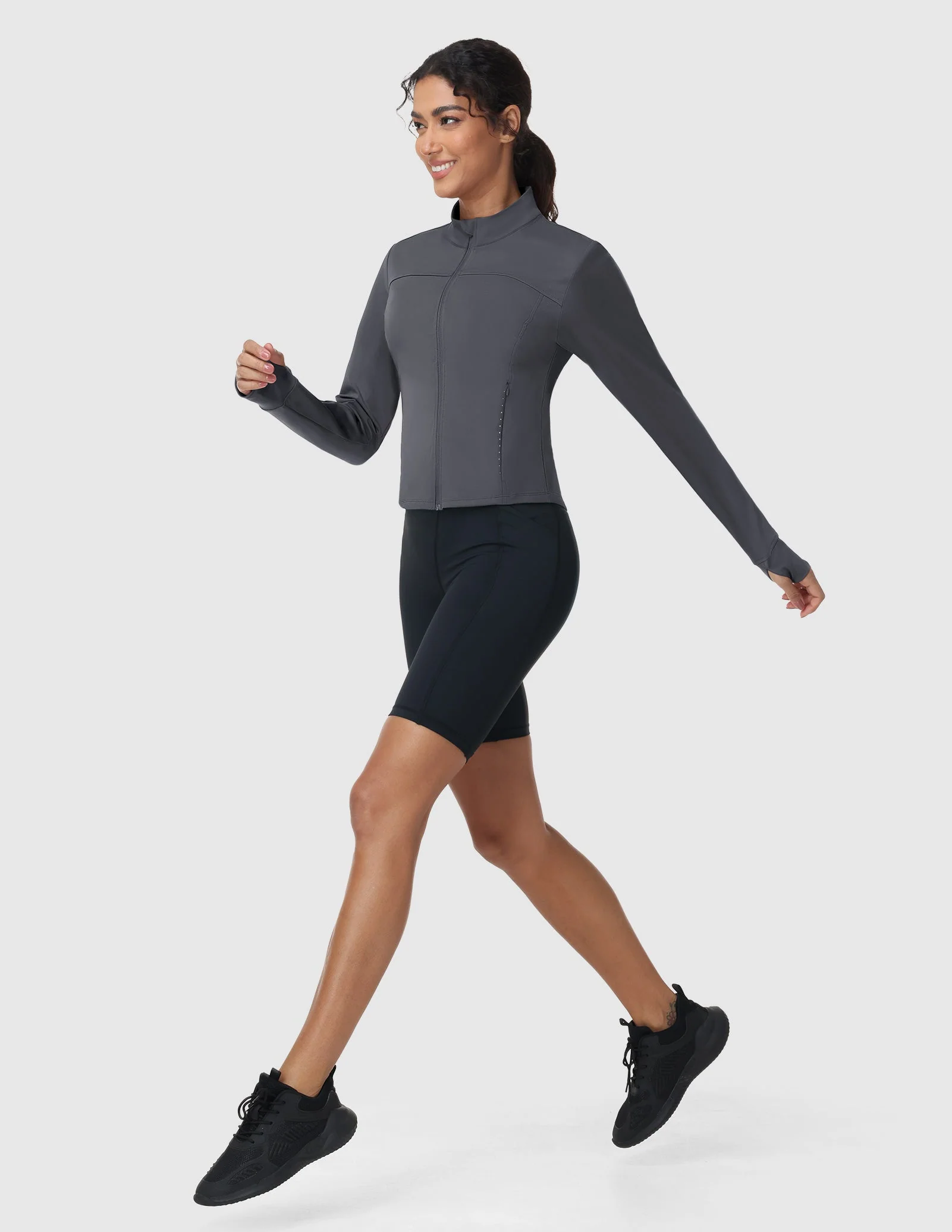 Women's Slim Fit Full Zip Workout Jacket with Zipper Pockets - Image 34