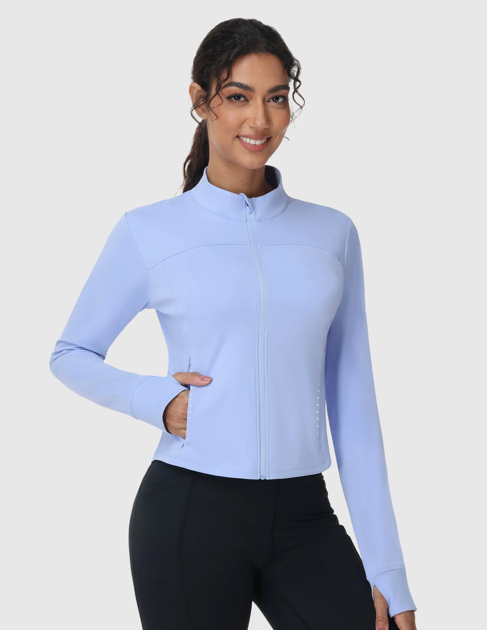 Women's Slim Fit Full Zip Workout Jacket with Zipper Pockets - Image 4