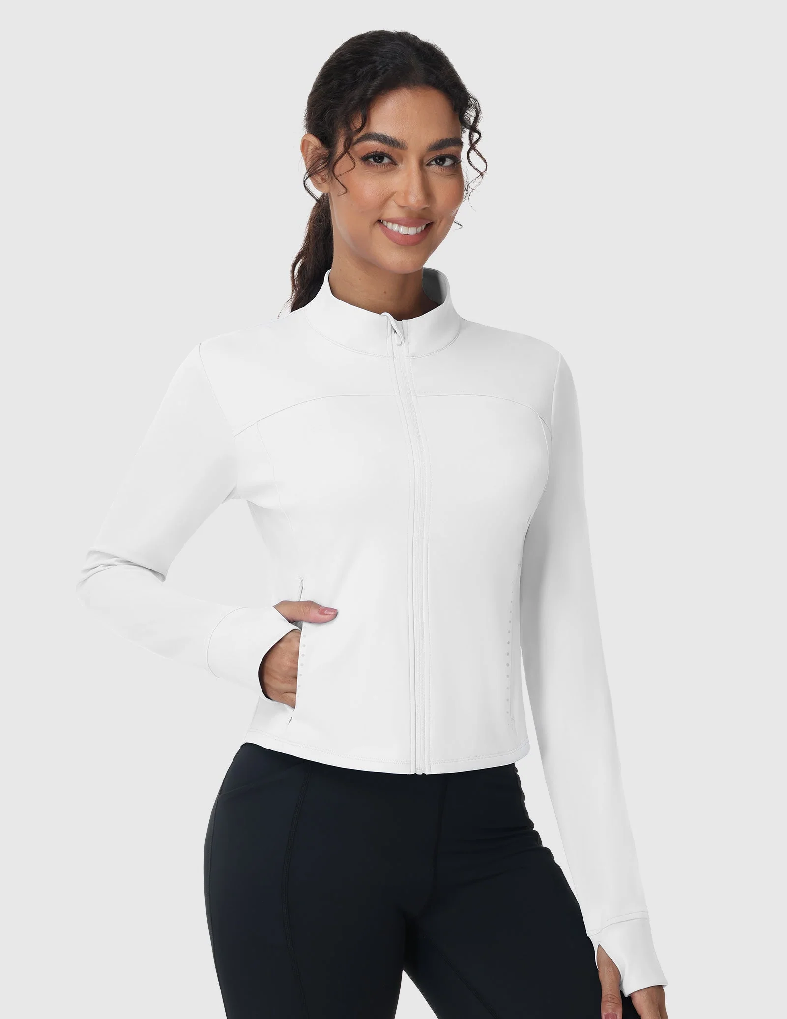 Women's Slim Fit Full Zip Workout Jacket with Zipper Pockets - Image 5