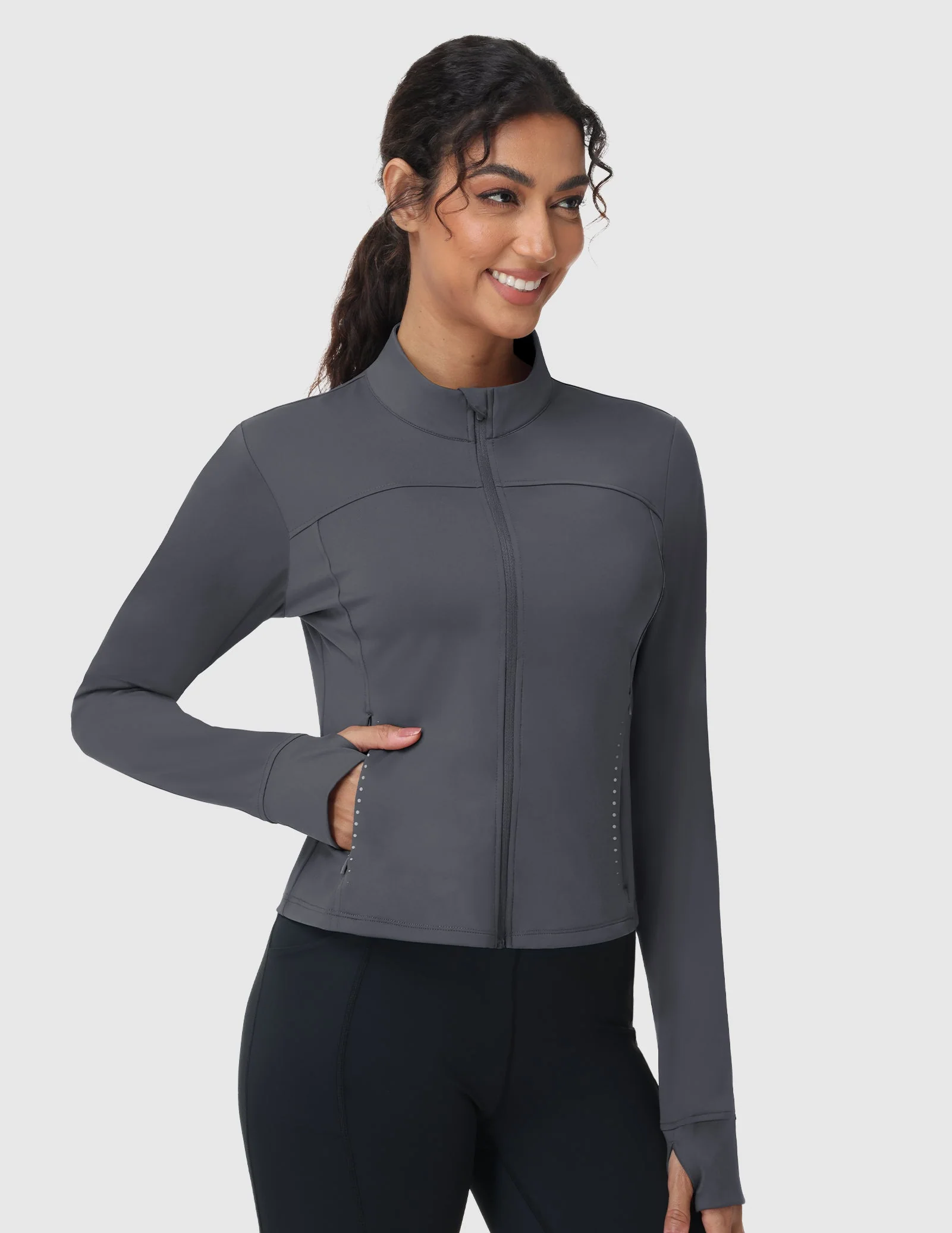 Women's Slim Fit Full Zip Workout Jacket with Zipper Pockets - Image 6