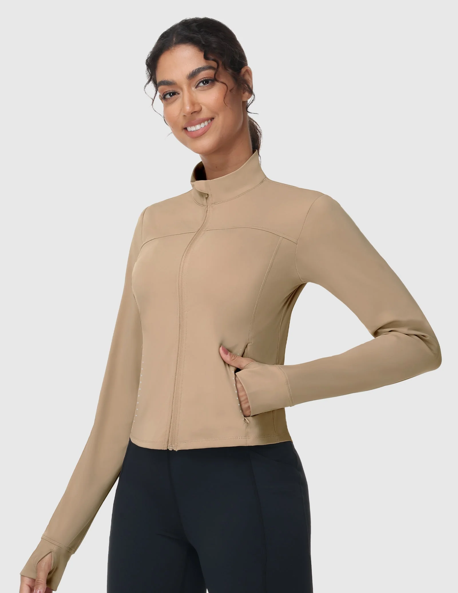 Women's Slim Fit Full Zip Workout Jacket with Zipper Pockets - Image 7