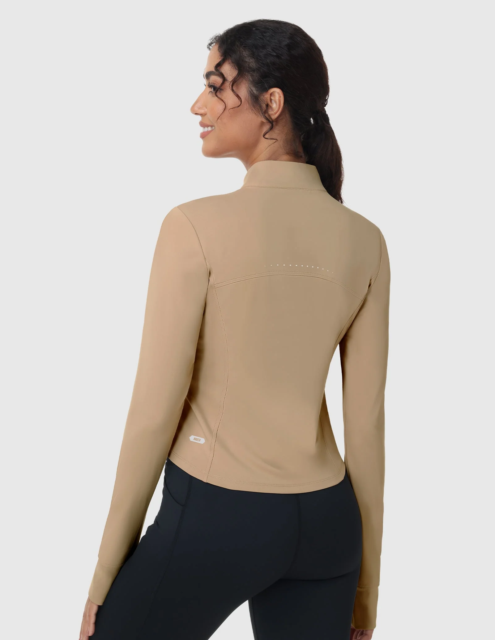 Women's Slim Fit Full Zip Workout Jacket with Zipper Pockets - Image 8