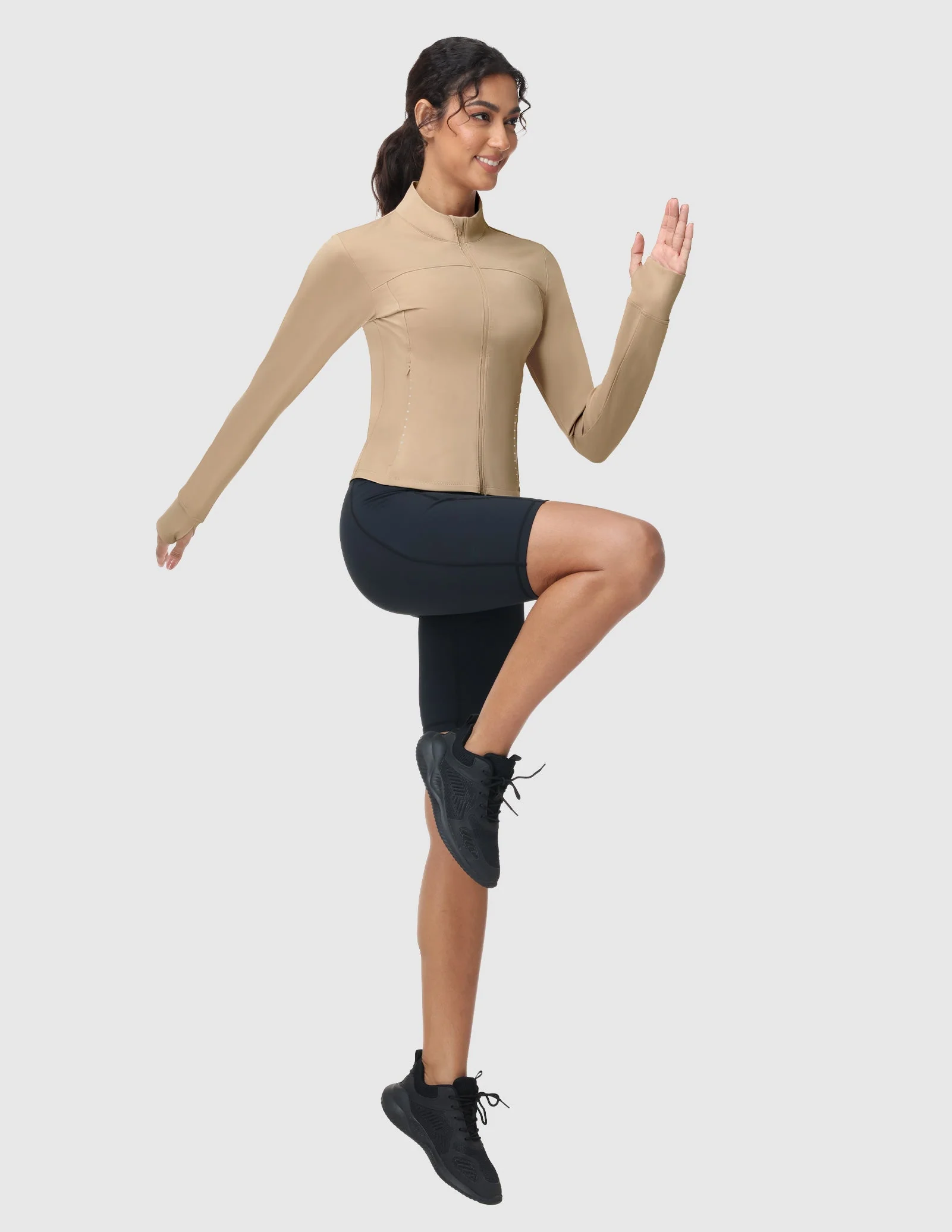 Women's Slim Fit Full Zip Workout Jacket with Zipper Pockets - Image 9
