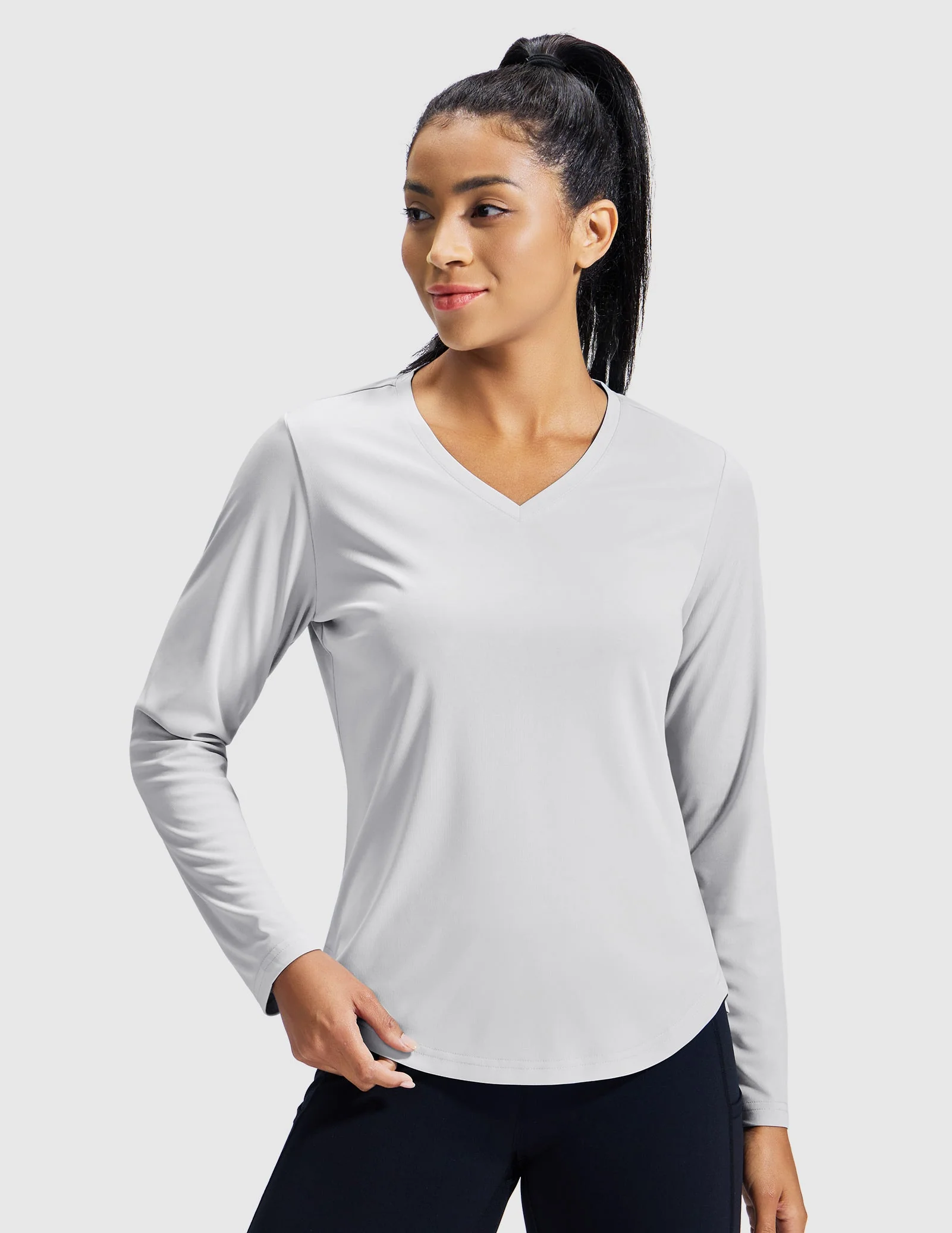 Women's TempoCool V Neck Long Sleeve Tee Shirt - Image 25