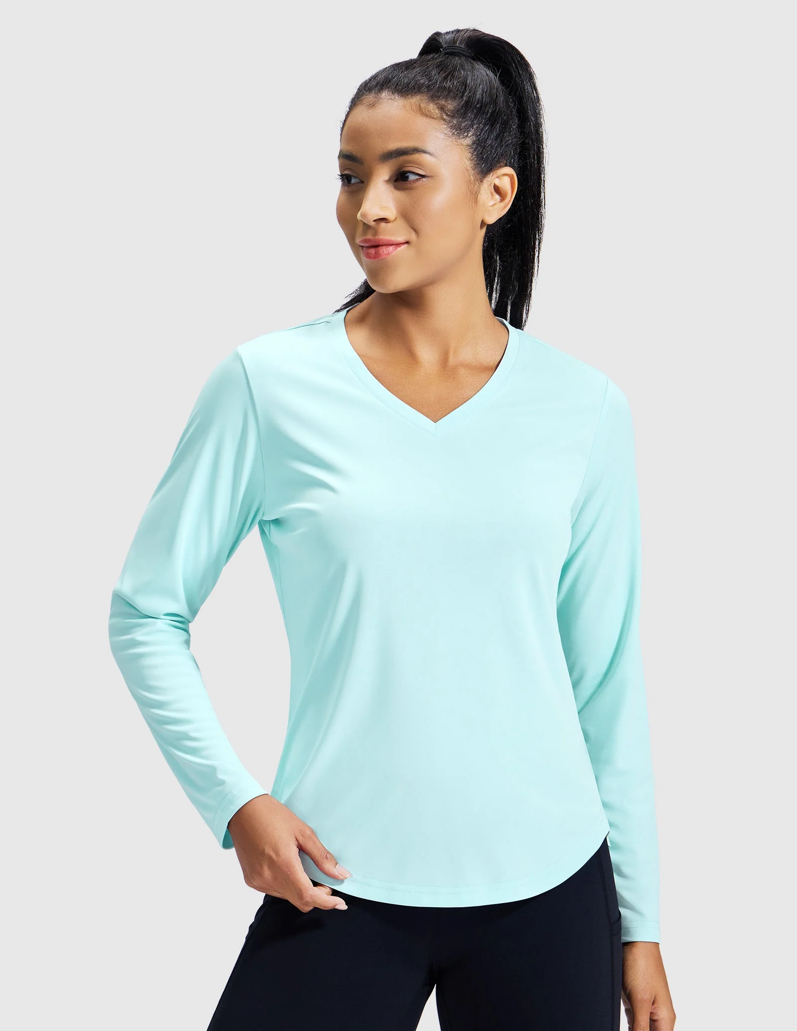 Women's TempoCool V Neck Long Sleeve Tee Shirt - Image 36